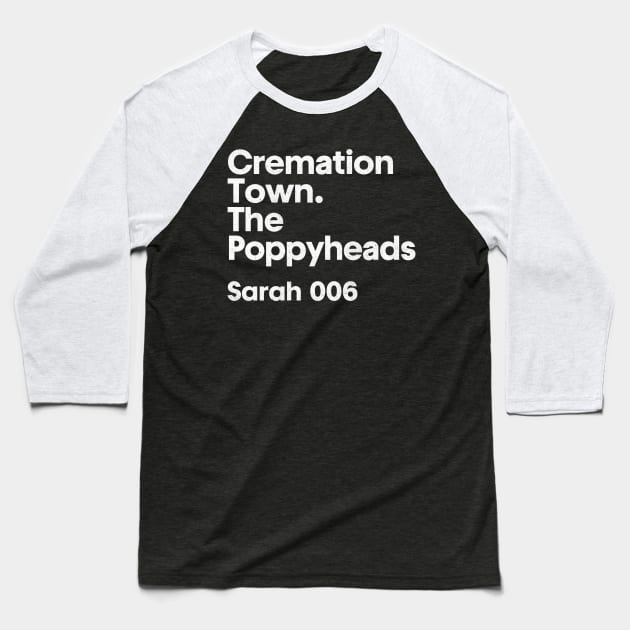 Sarah 006 - Cremation Town - Minimalist Fan Design Baseball T-Shirt by saudade